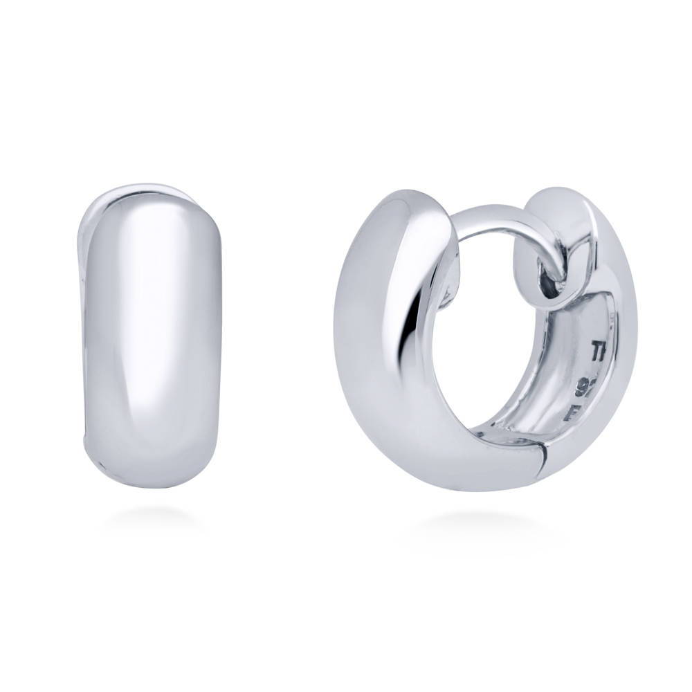 Dome Small Huggie Earrings in Sterling Silver 0.5"