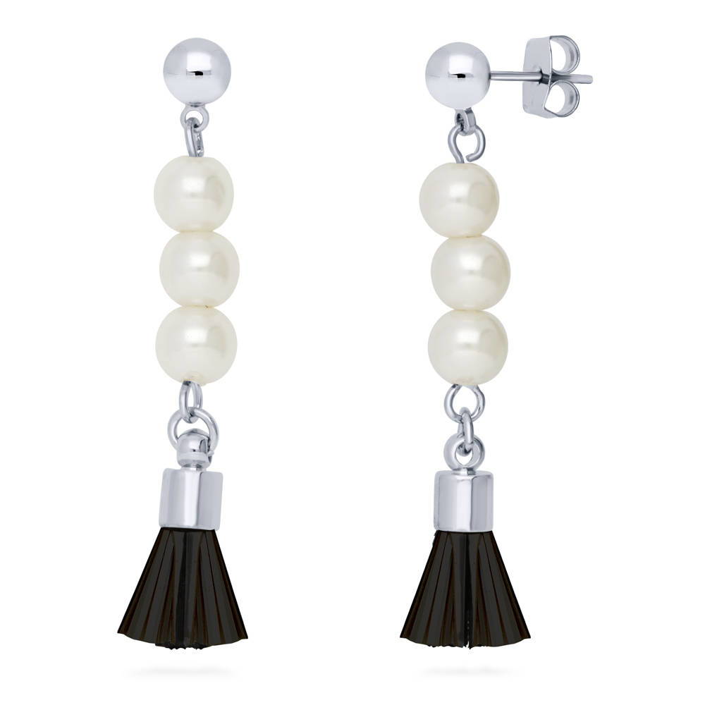 Tassel Imitation Pearl Dangle Earrings in Silver-Tone