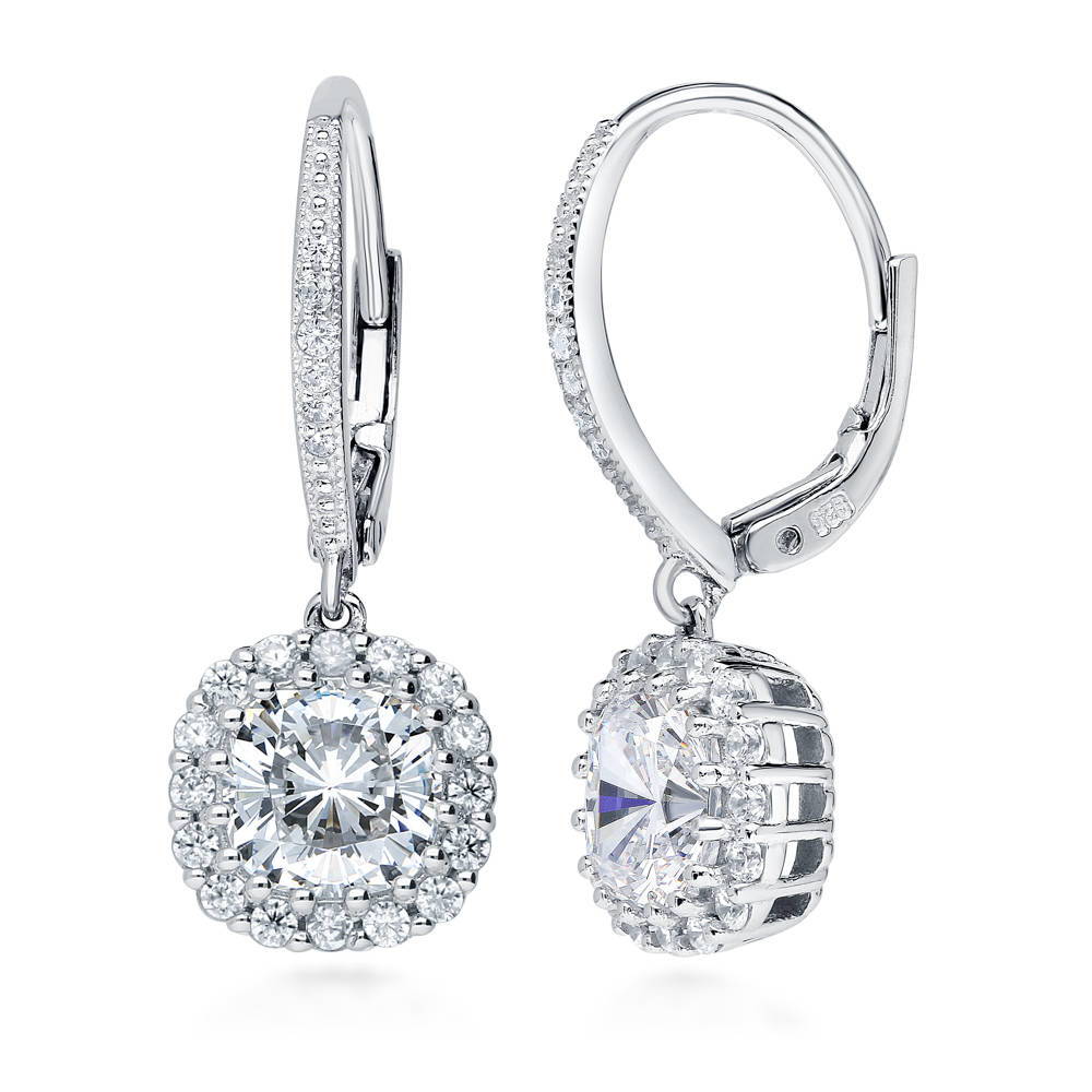 Halo Cushion CZ Necklace and Earrings Set in Sterling Silver