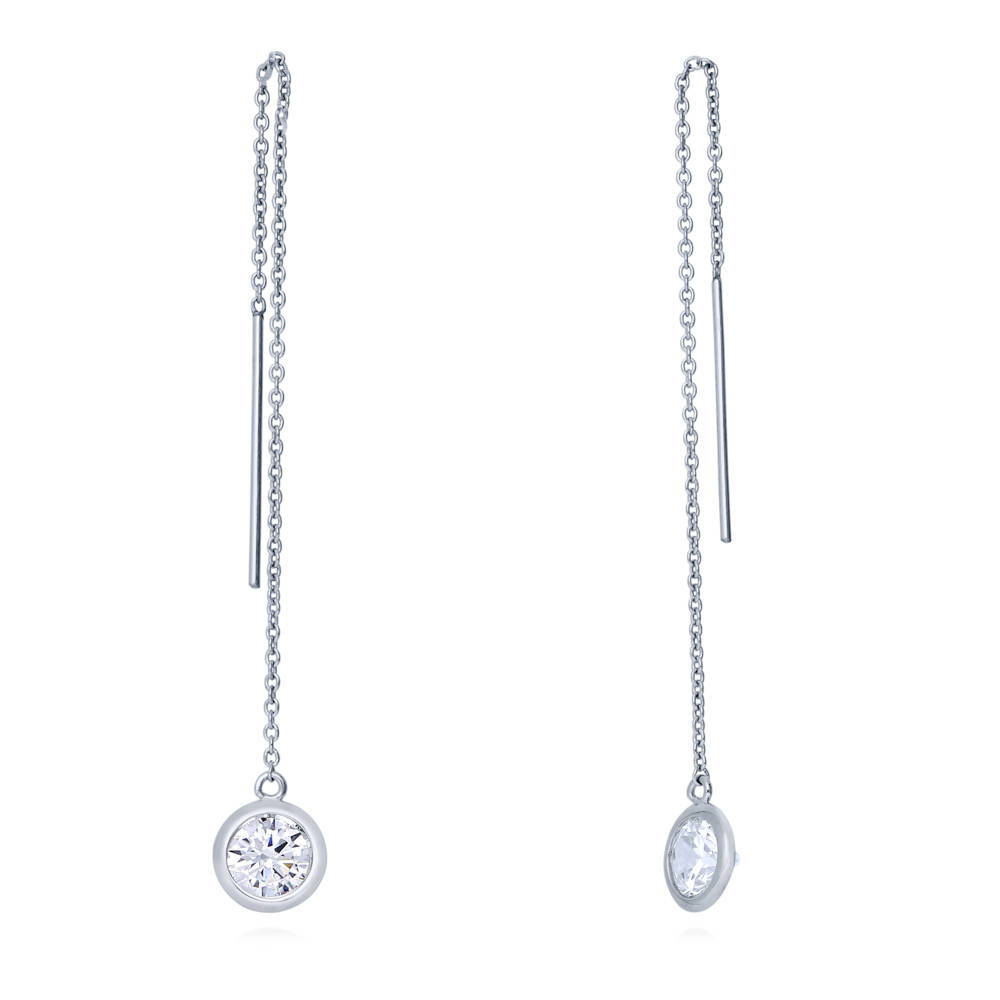 CZ Threader Earrings in Sterling Silver, 3 Pairs