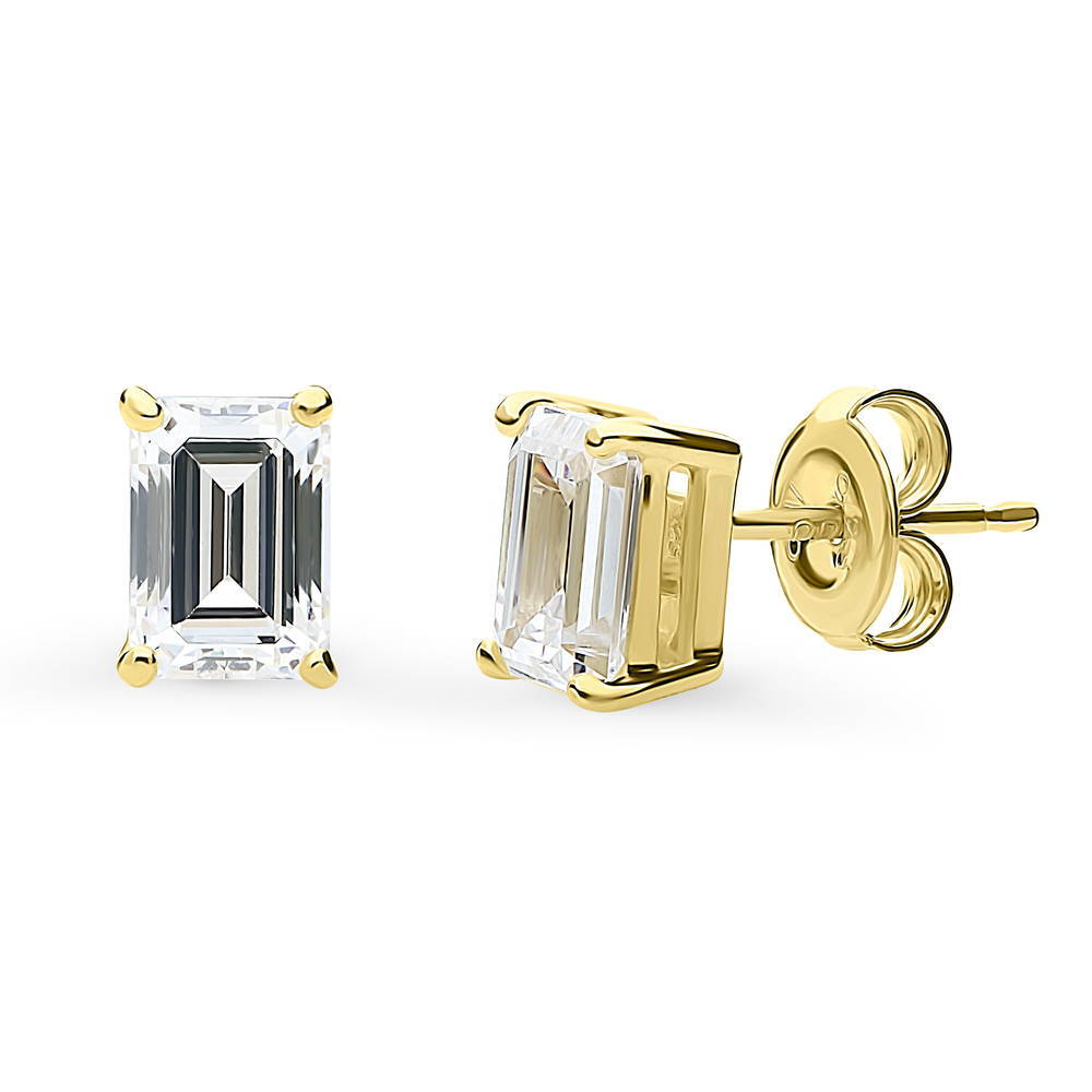 Solitaire 2ct Emerald Cut CZ Stud Earrings in Sterling Silver