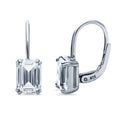 Solitaire Emerald Cut CZ Leverback Earrings in Sterling Silver, Rhodium Plated