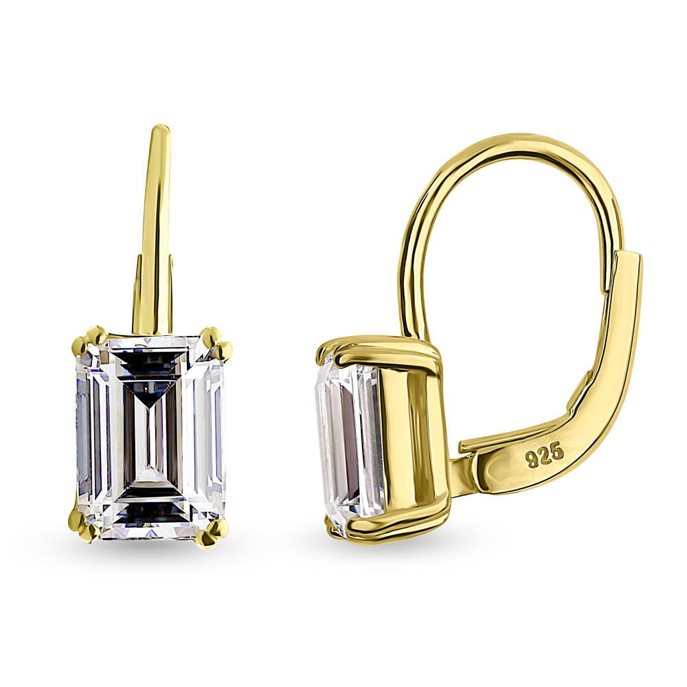Solitaire 2.4ct Emerald Cut CZ Leverback Earrings in Sterling Silver