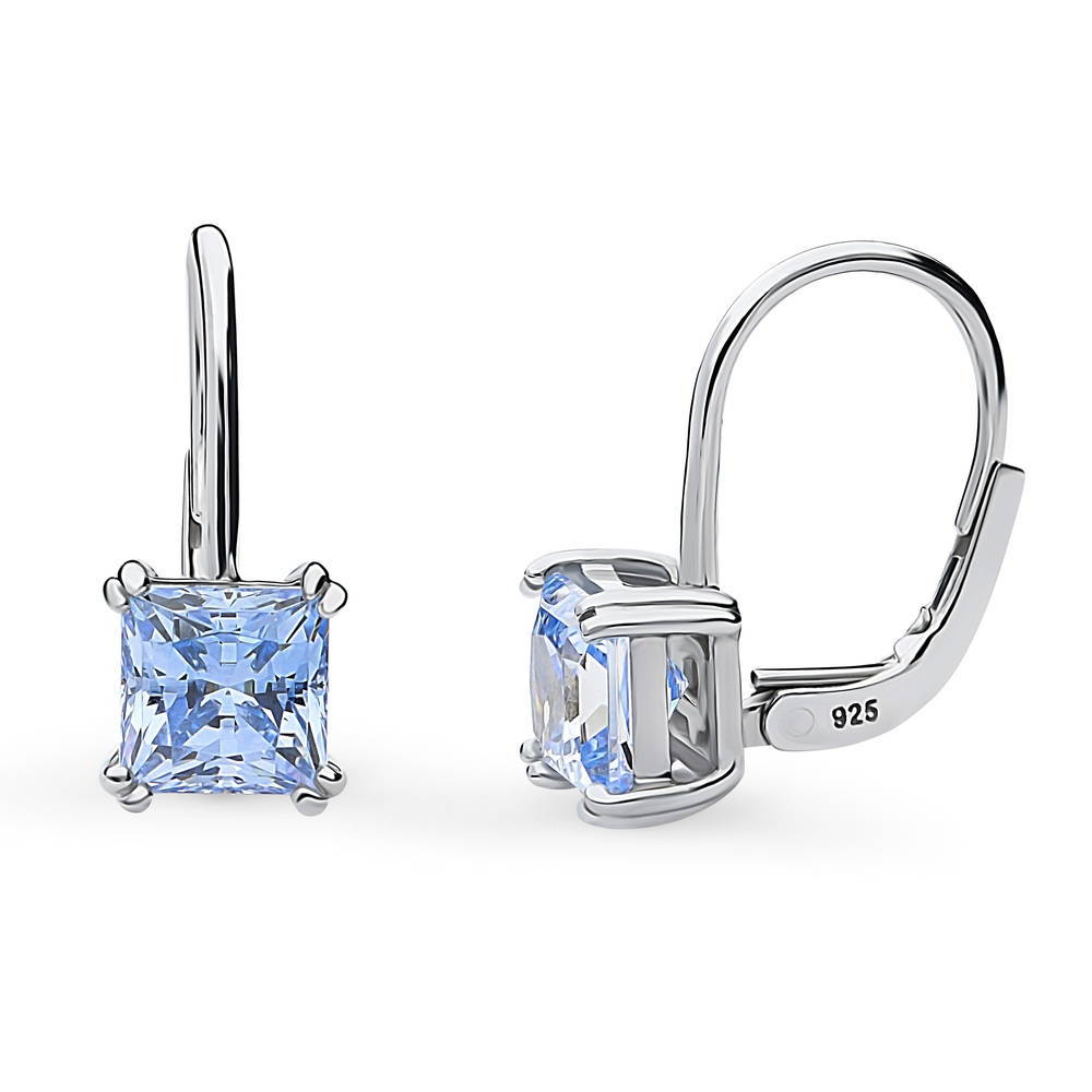 Solitaire Princess CZ Leverback Earrings in Sterling Silver 2.4ct