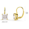 Front view of Solitaire 4ct Princess CZ Leverback Earrings in Sterling Silver, Yellow Gold Flashed