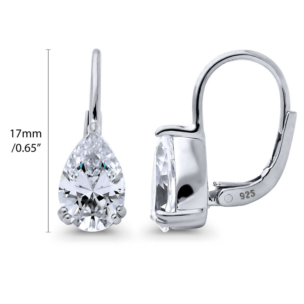 Solitaire 2.6ct Pear CZ Leverback Dangle Earrings in Sterling Silver