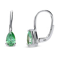 Solitaire Pear CZ Leverback Earrings in Sterling Silver, Green Color