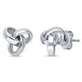 Love Knot Stud Earrings in Sterling Silver, Rhodium Plated