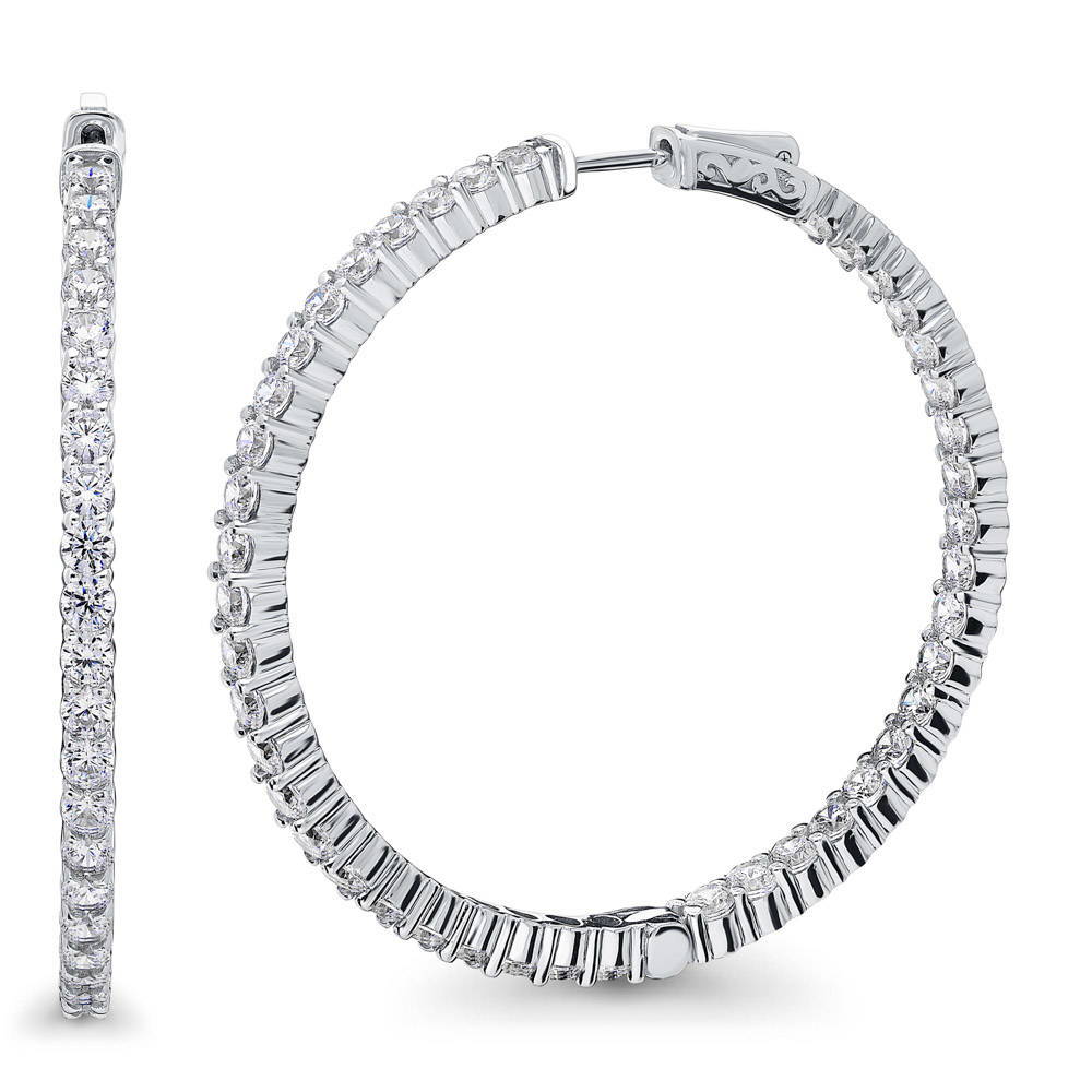 CZ Large Inside-Out Hoop Earrings in Sterling Silver 1.8"