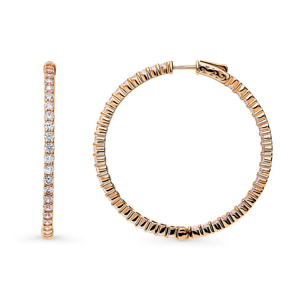 Front view of CZ Inside-Out Hoop Earrings in Sterling Silver 1.8 inch, Rose Gold Flashed