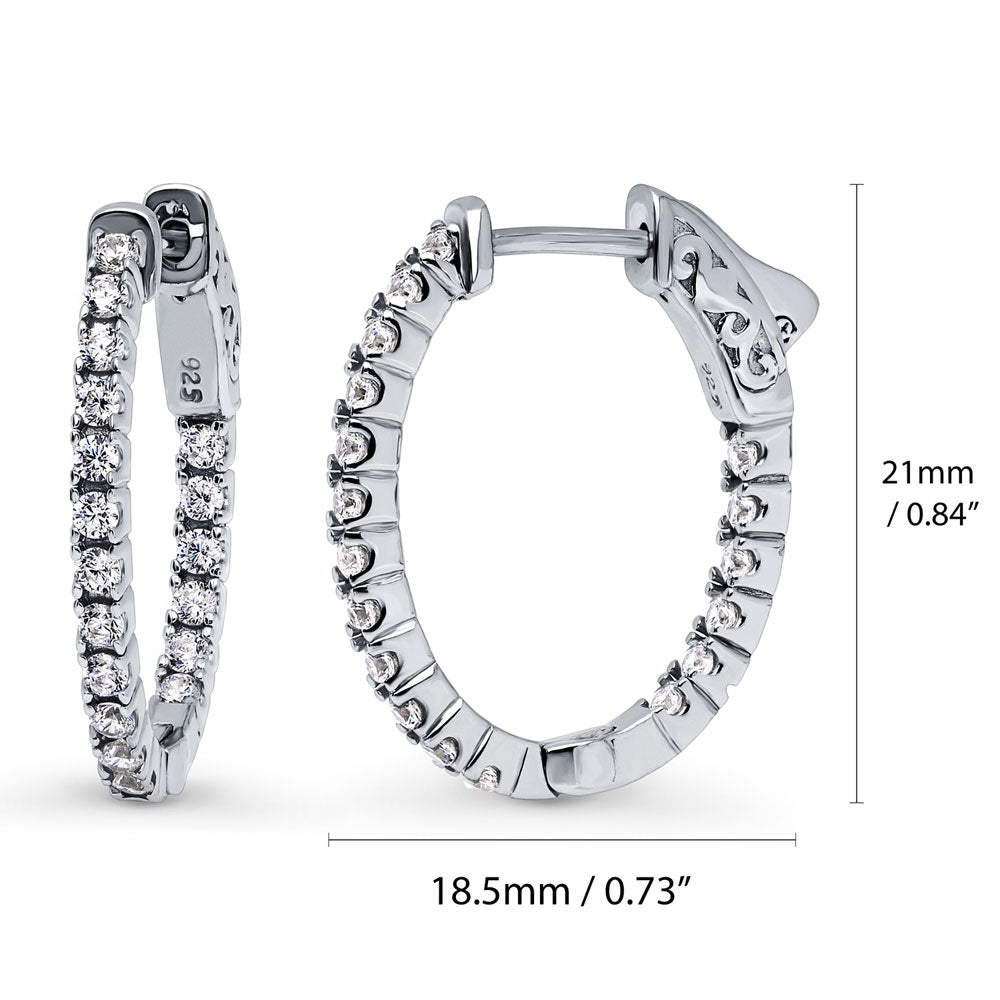 Oval CZ Medium Inside-Out Hoop Earrings in Sterling Silver 0.84"