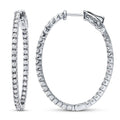 Front view of Oval CZ Medium Inside-Out Hoop Earrings in Sterling Silver 1.4 inch, Rhodium Plated