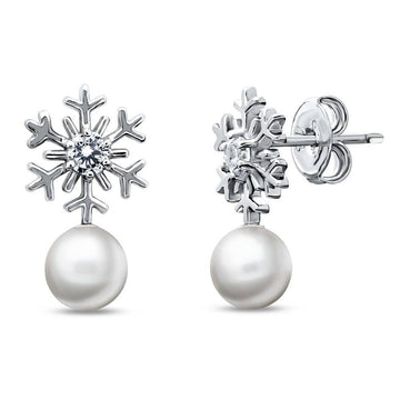 Snowflake Imitation Pearl Stud Earrings in Sterling Silver