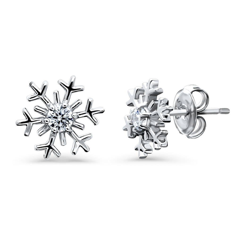 Snowflake CZ Stud Earrings in Sterling Silver, 1 of 6