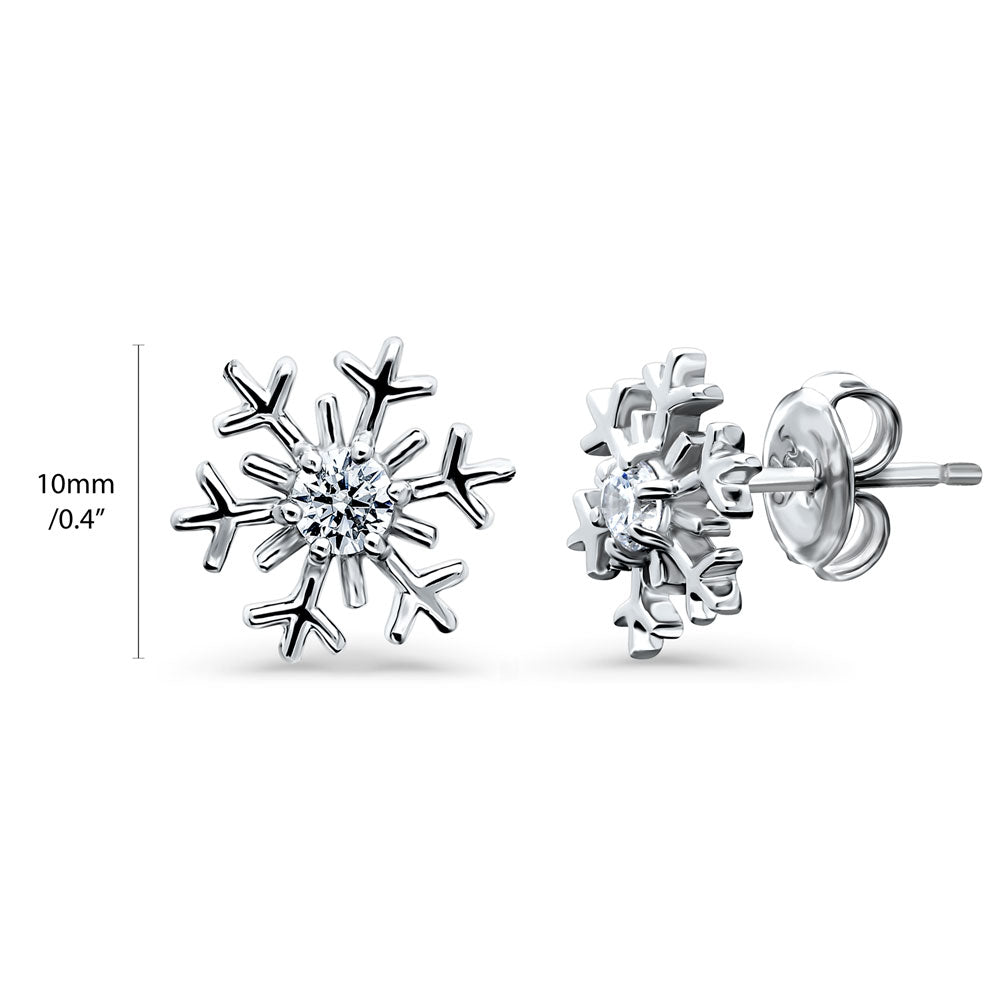 Front view of Snowflake CZ Stud Earrings in Sterling Silver, 4 of 6