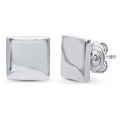 Square Stud Earrings in Sterling Silver, Rhodium Plated