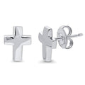 Cross Stud Earrings in Sterling Silver, Rhodium Plated