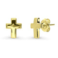 Cross Stud Earrings in Sterling Silver, Yellow Gold Flashed