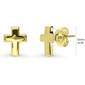 Front view of Cross Stud Earrings in Sterling Silver, Yellow Gold Flashed