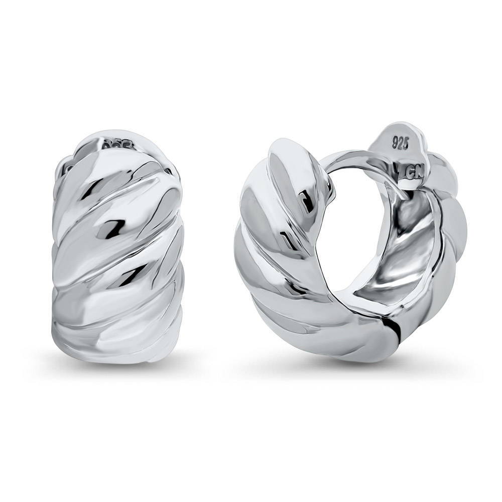 Cable Small Huggie Earrings in Sterling Silver 0.5"
