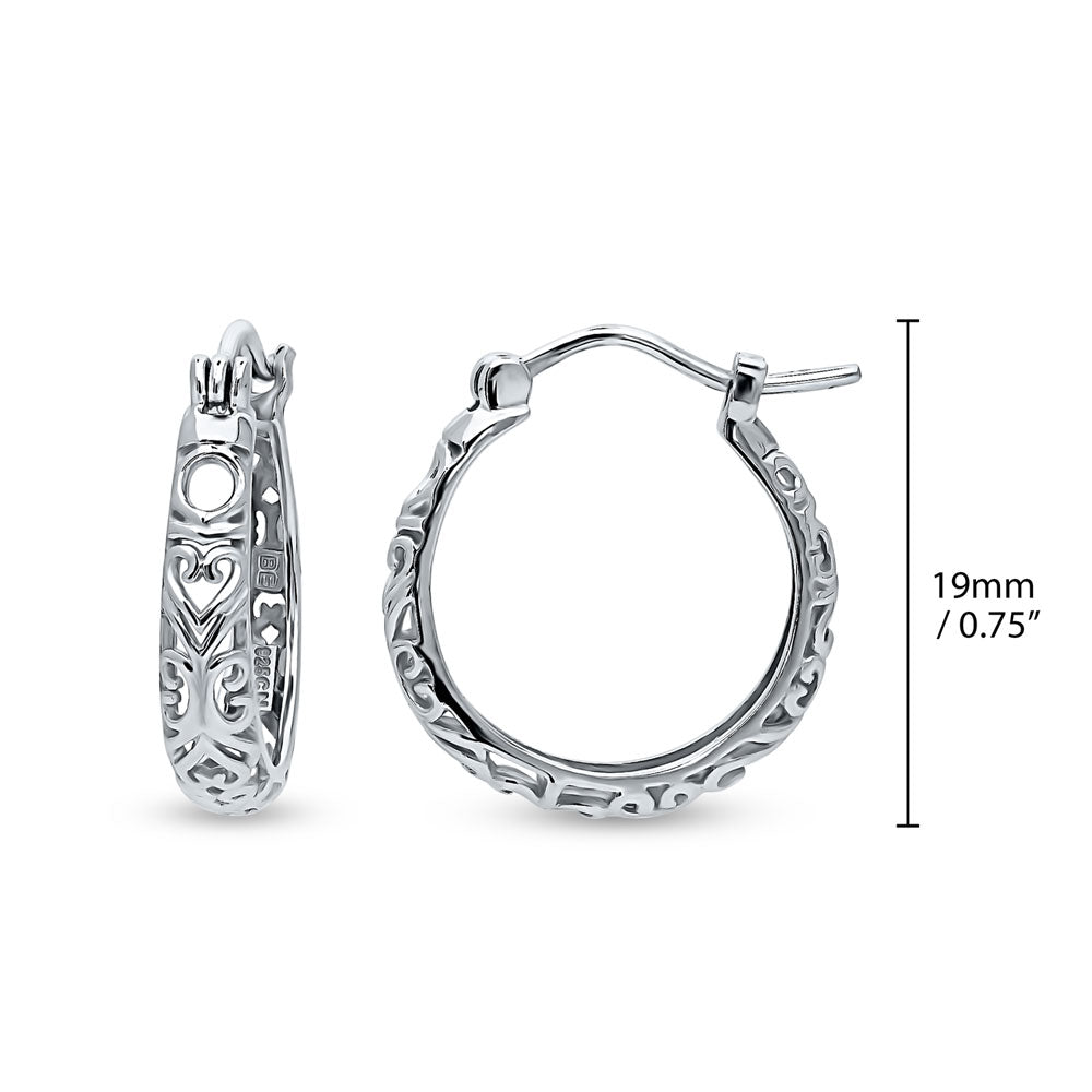 Filigree Medium Hoop Earrings in Sterling Silver 0.75"