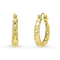 Filigree Medium Hoop Earrings in Sterling Silver 0.75 inch, Yellow Gold Flashed