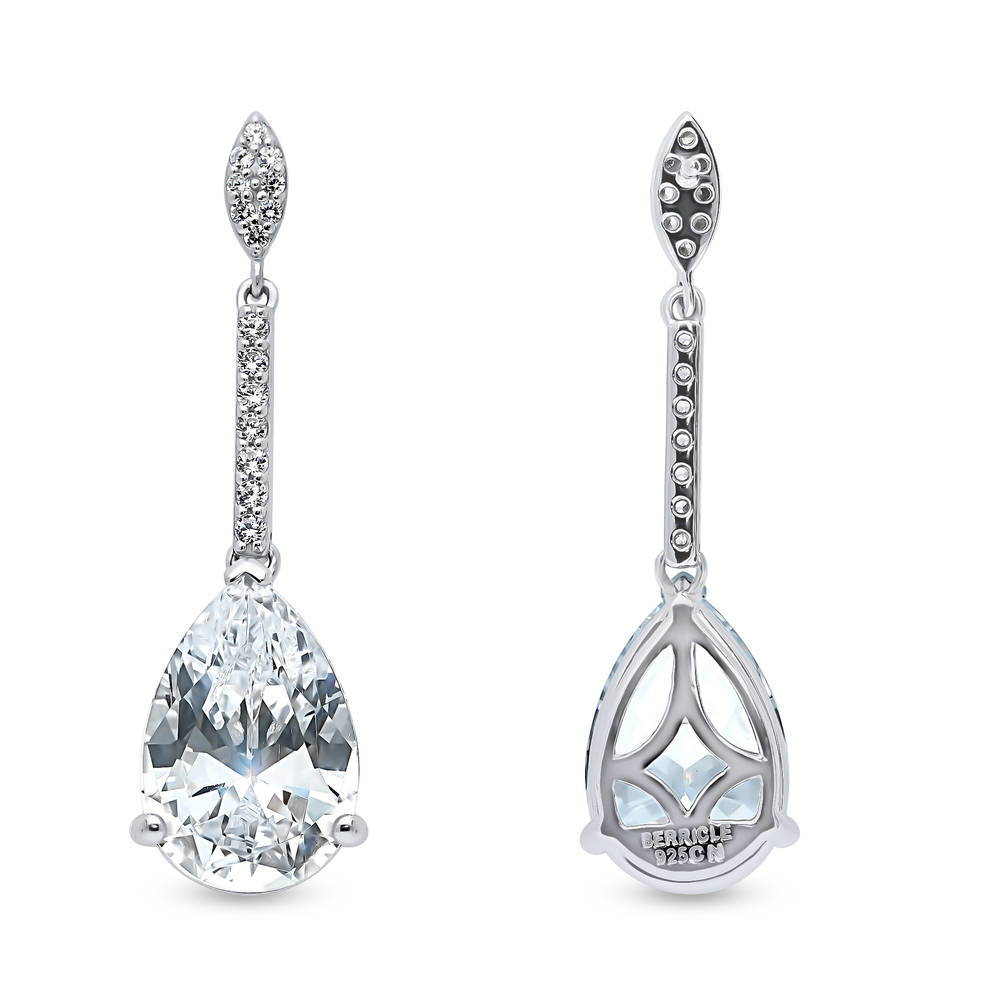 Front view of Solitaire 11.4ct Pear CZ Earrings in Sterling Silver, 4 of 4