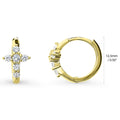 Angle view of Cross CZ Small Huggie Earrings in Sterling Silver 0.5 inch, Yellow Gold Flashed