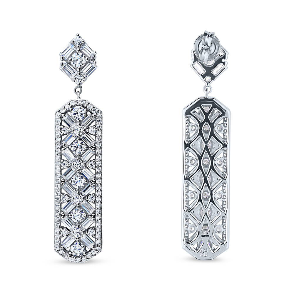Bar Art Deco CZ Statement Dangle Earrings in Sterling Silver