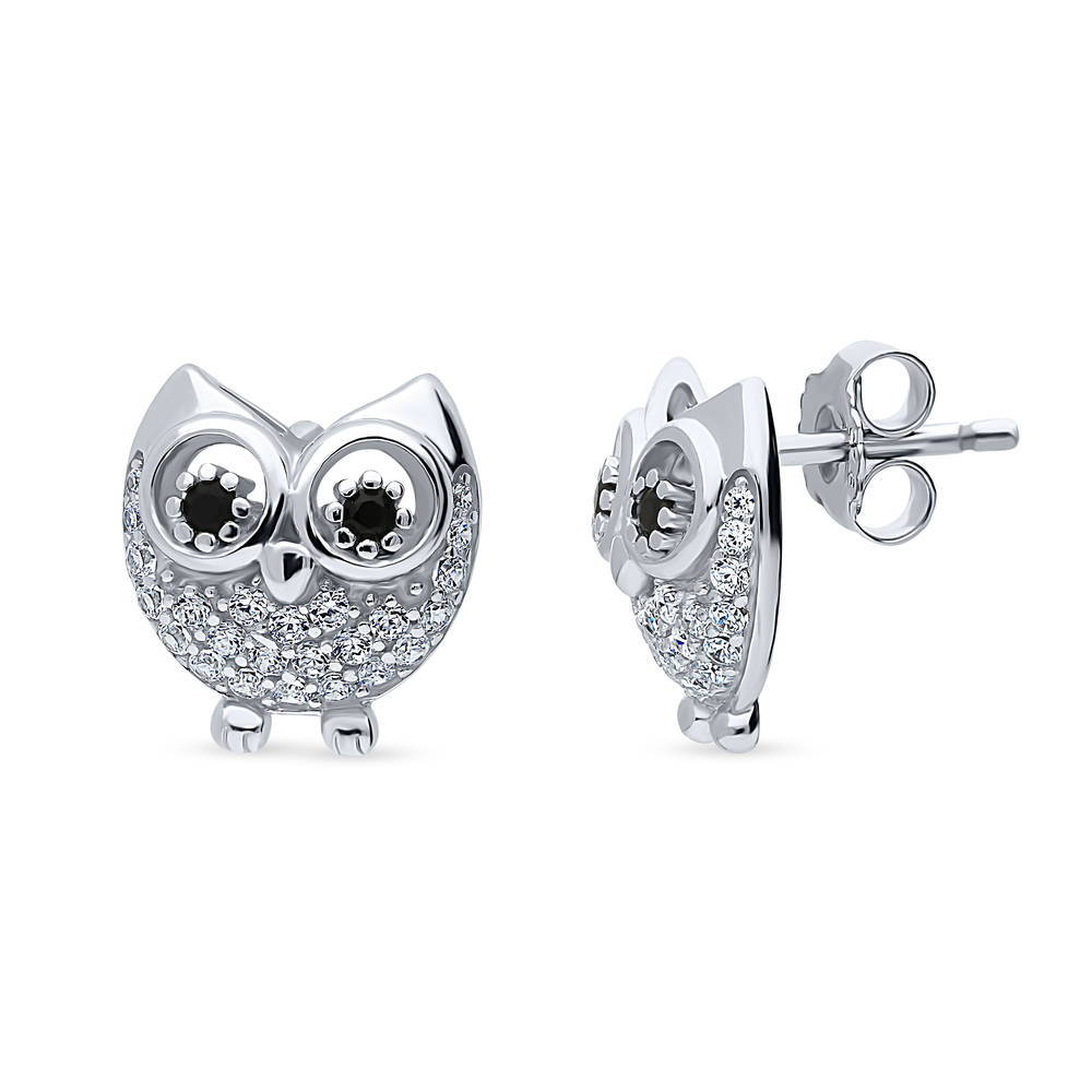 Owl CZ Stud Earrings in Sterling Silver