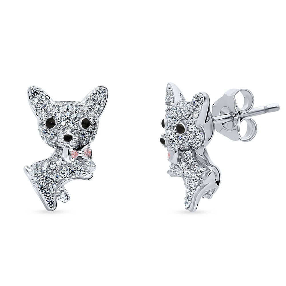 Puppy CZ Stud Earrings in Sterling Silver