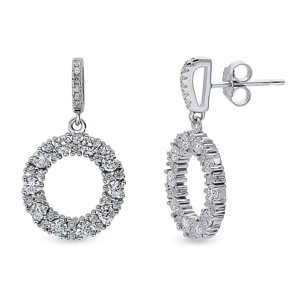 Open Circle CZ Dangle Earrings in Sterling Silver