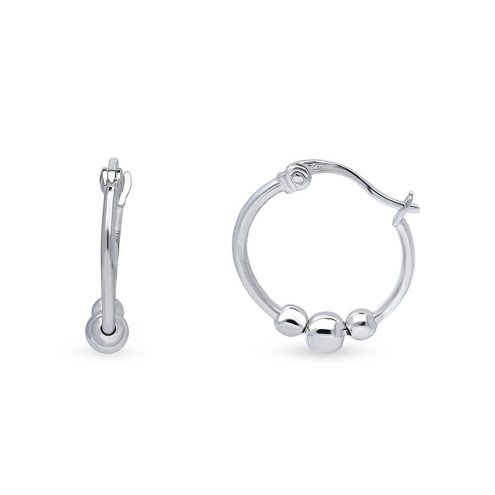 Ball Bead Medium Hoop Earrings in Sterling Silver 0.66"