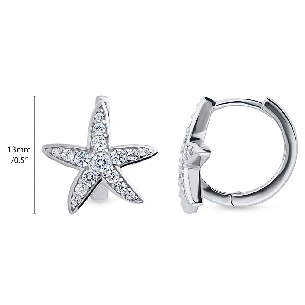 Starfish CZ Small Huggie Earrings in Sterling Silver 0.5"