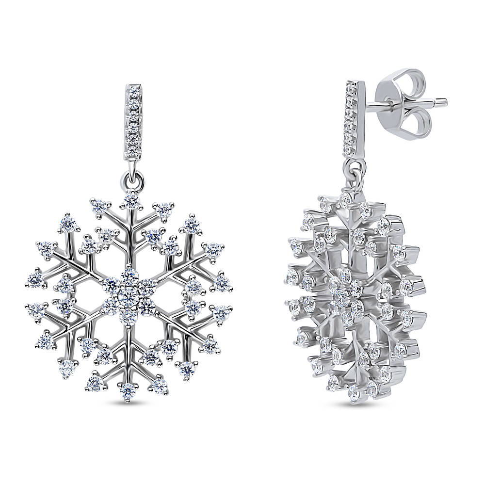 Snowflake CZ Necklace and Earrings Set in Sterling Silver