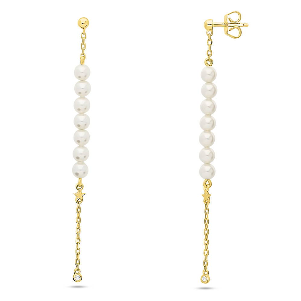 Star Bead Imitation Pearl Earrings in Gold Flashed Sterling Silver