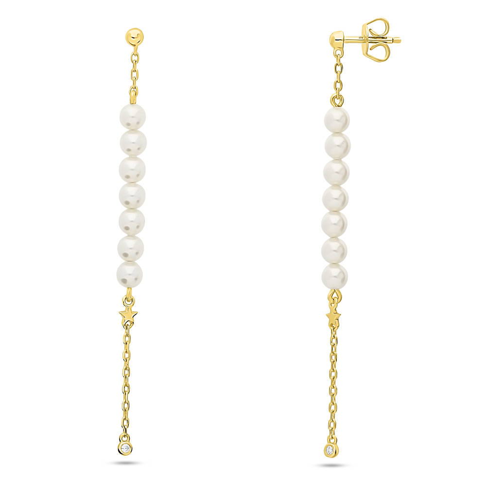 Star Imitation Pearl Earrings in Gold Flashed Sterling Silver, 1 of 3