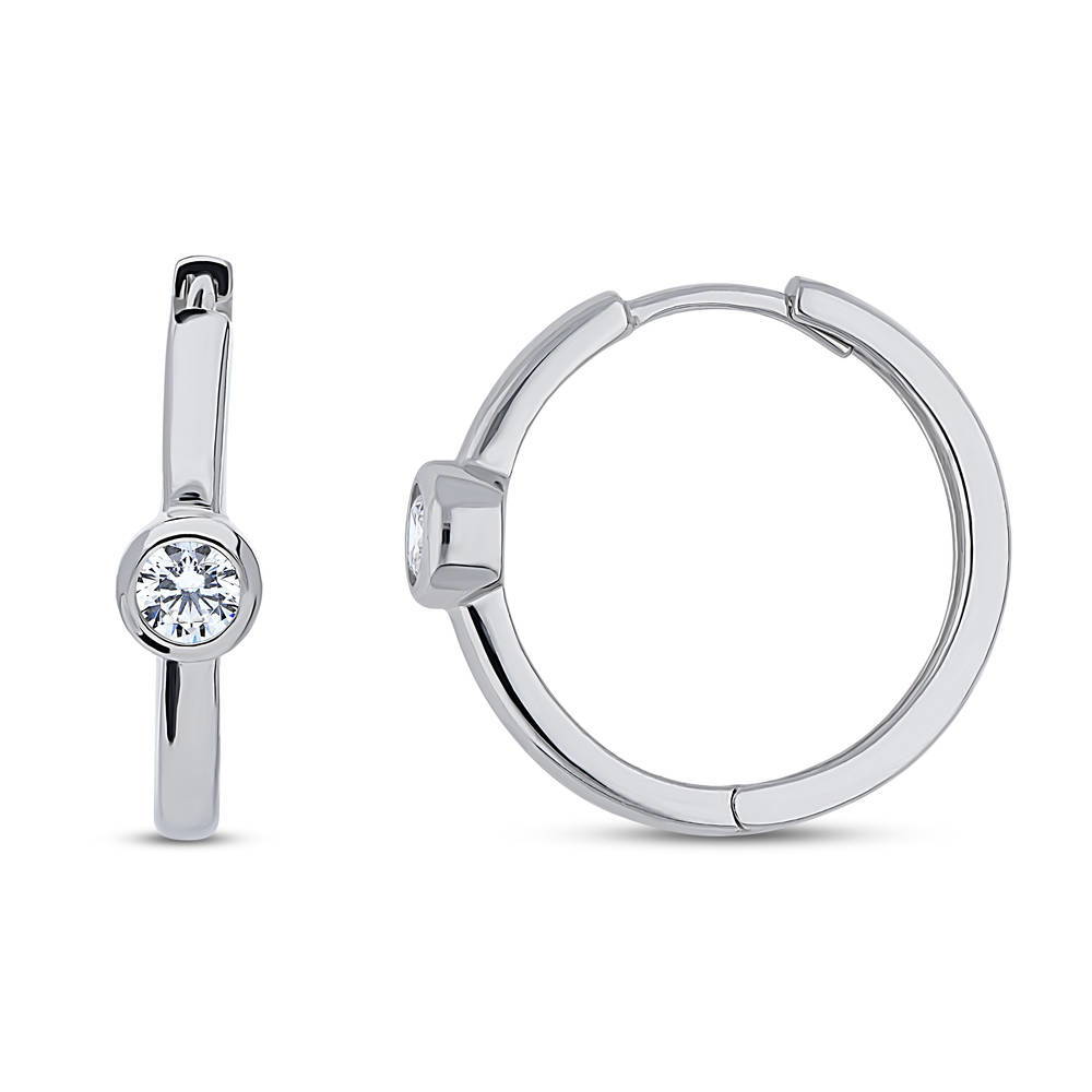 Solitaire Round CZ Hoop Earrings in Sterling Silver 0.34ct 0.71"