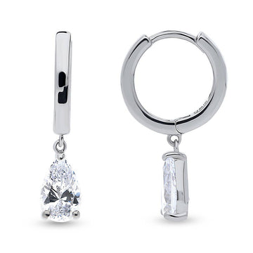 Solitaire 1.6ct Pear CZ Dangle Earrings in Sterling Silver