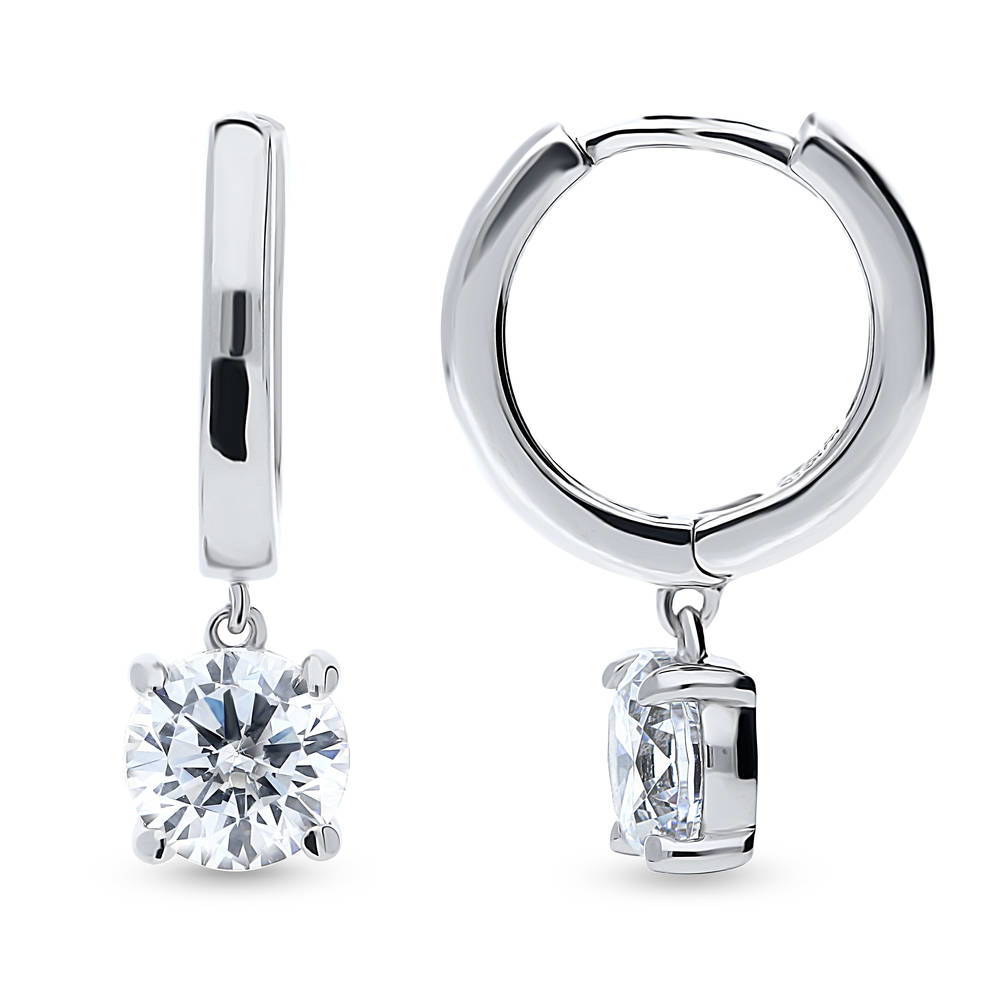 Solitaire 1.6ct Round CZ Dangle Earrings in Sterling Silver