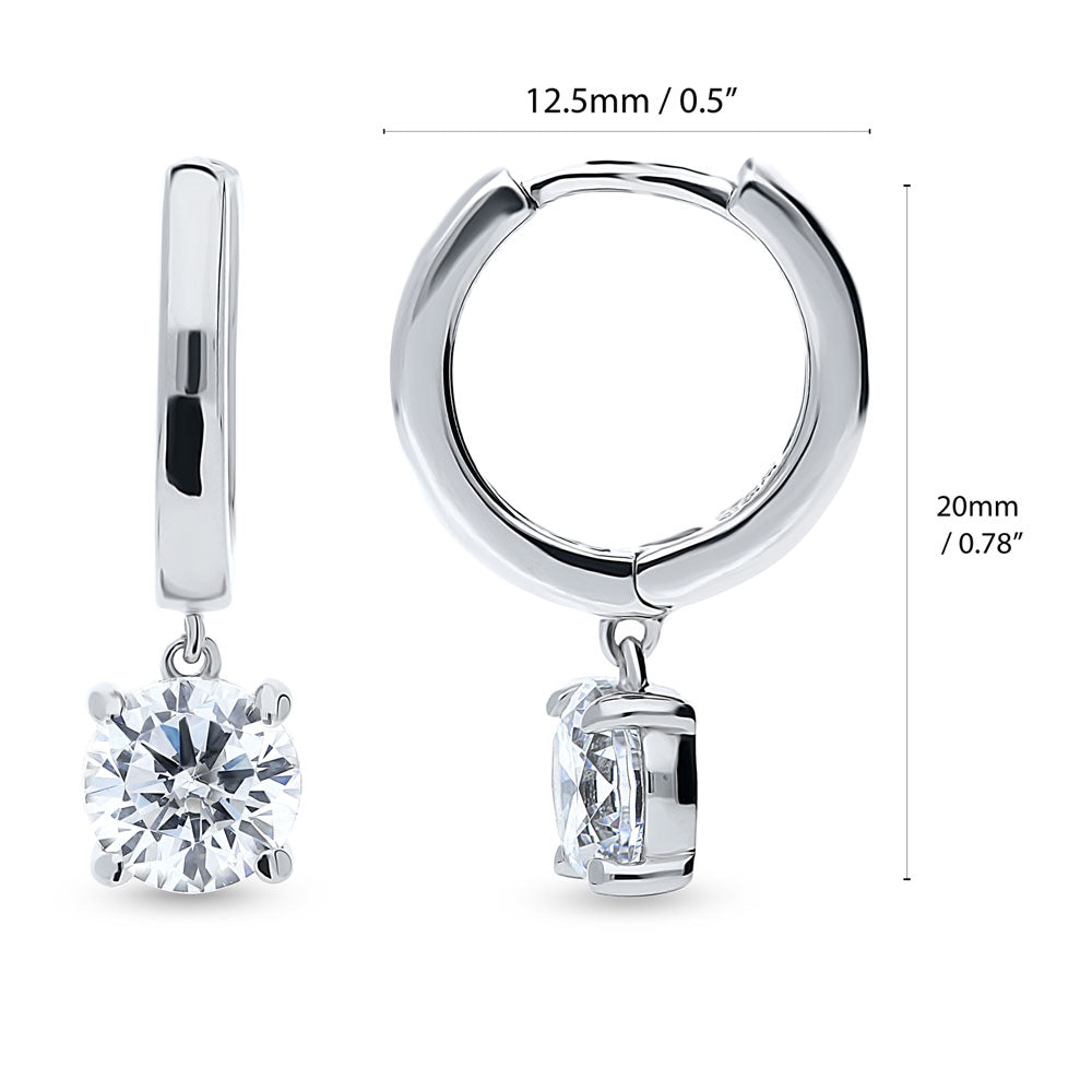 Solitaire 1.6ct Round CZ Dangle Earrings in Sterling Silver