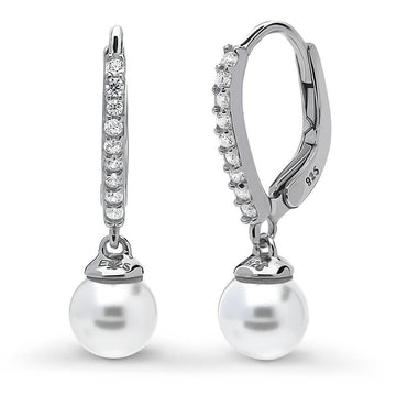 Solitaire White Round Imitation Pearl Earrings in Sterling Silver