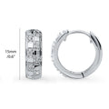 Angle view of Checkerboard CZ Medium Hoop Earrings in Sterling Silver 0.6 inch, Rhodium Plated