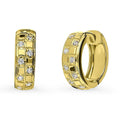 Checkerboard CZ Medium Hoop Earrings in Sterling Silver 0.6 inch, Yellow Gold Flashed