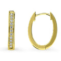 Front view of Oval Bar CZ Medium Hoop Earrings in Sterling Silver 0.65 inch, Yellow Gold Flashed