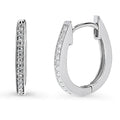 Oval Bar CZ Medium Hoop Earrings in Sterling Silver 0.6 inch, Rhodium Plated