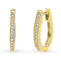 Oval Bar CZ Medium Hoop Earrings in Sterling Silver 0.6 inch, Yellow Gold Flashed