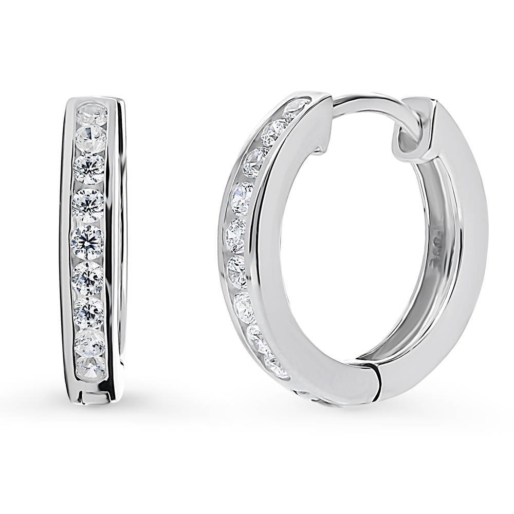 Solitaire Round CZ Hoop Earrings in Sterling Silver 0.12ct, 2 Pairs