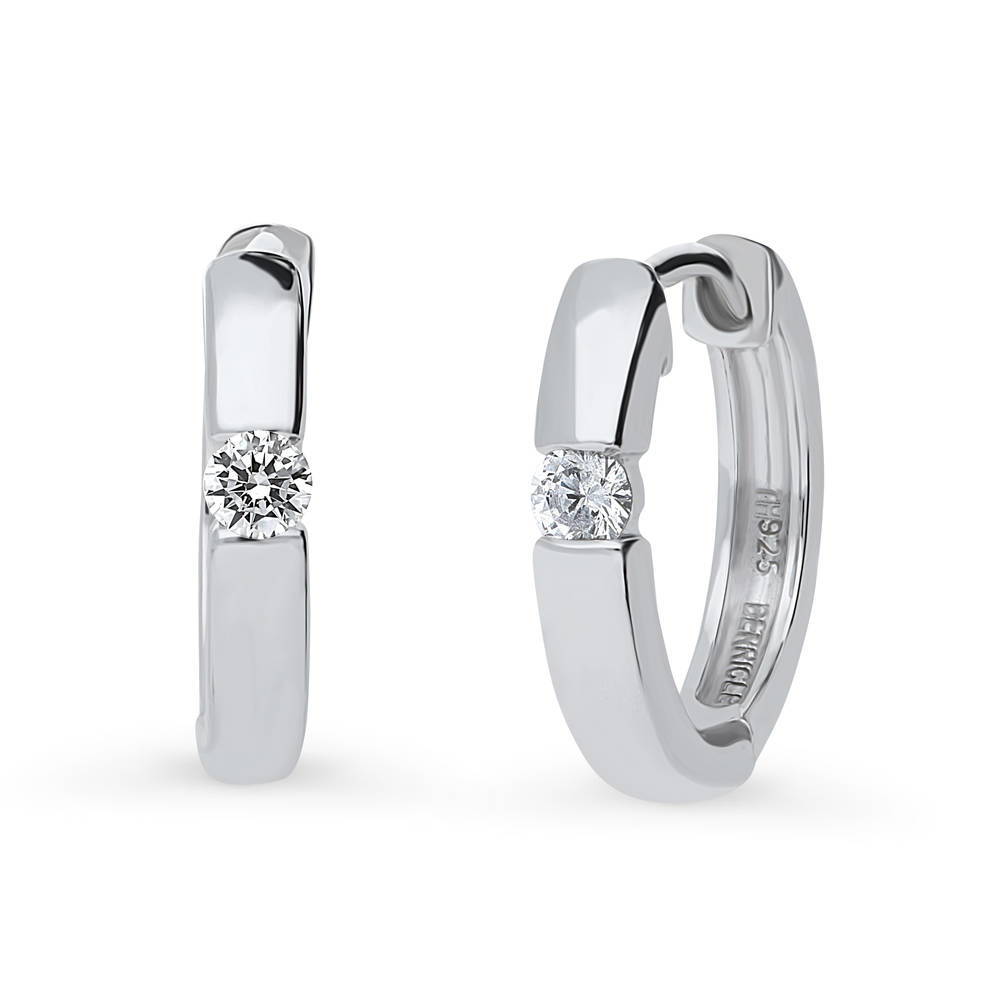 Solitaire Round CZ Hoop Earrings in Sterling Silver 0.44ct, 2 Pairs