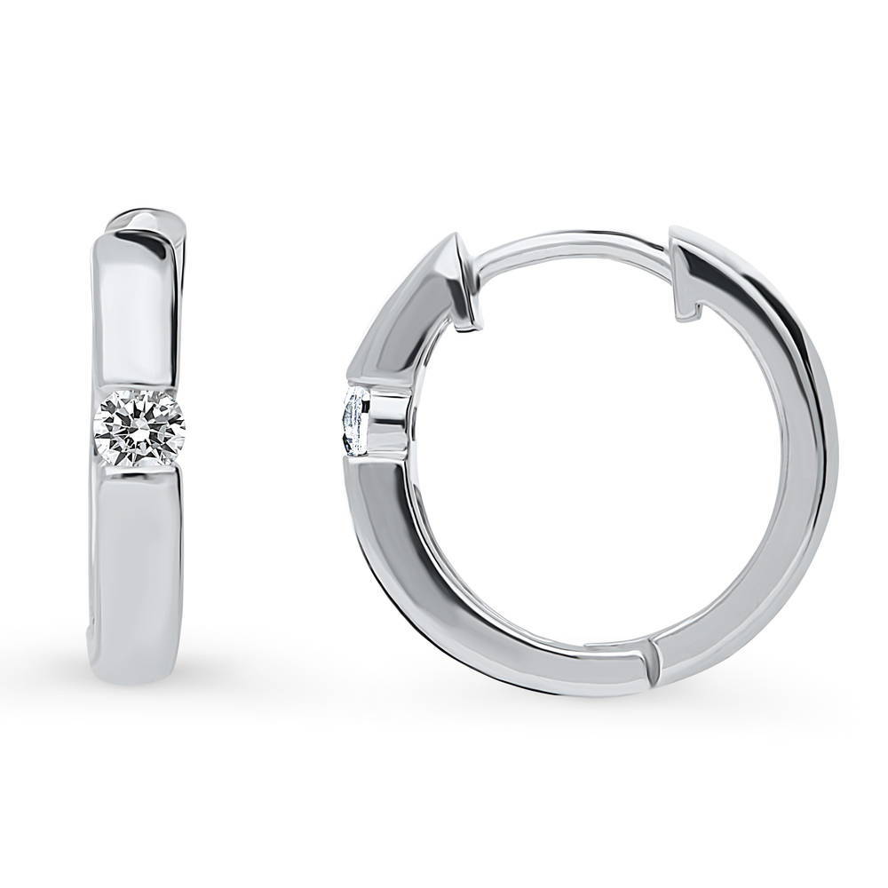 Solitaire Round CZ Hoop Earrings in Sterling Silver 0.22ct, 2 Pairs
